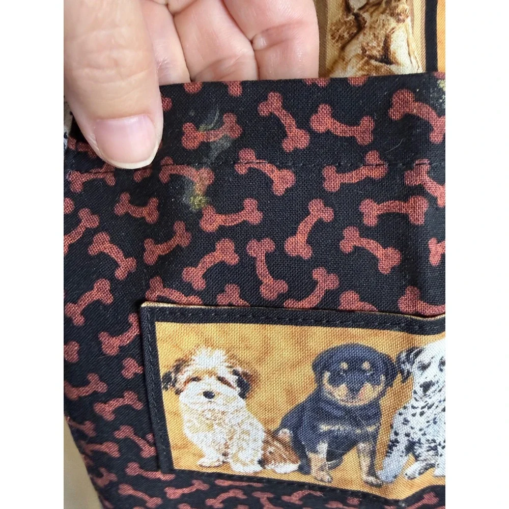 Handmade Unisex OS Apron Tan Brown Dog Breed Puppy Print Bone Pattern Pocket‎